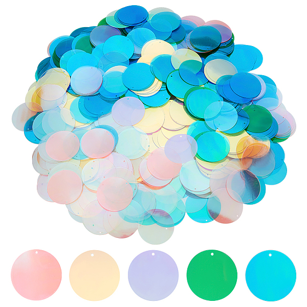 OLYCRAFT 600Pcs 5 Colors Loose Sequins 40mm Flat Round Large Sequins for Crafts Iridescent PVC Paillette Embellishment Sequins Iridescent...