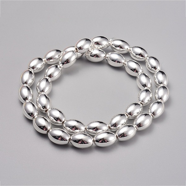 PandaHall Electroplate Non-magnetic Synthetic Hematite Beads Strands, Oval, Silver Plated, 12x8~8.5mm, Hole: 1.2mm, about 34pcs/strand, 16.1...