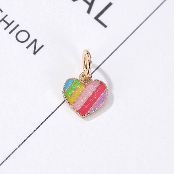 

PandaHall Alloy Enamel Pendant, with Glitter Powder & Jump Ring, Heart with Rainbow Charms, Golden, No Size Alloy+Enamel Heart