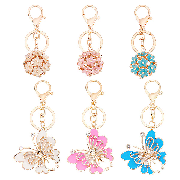 

PandaHall CRASPIRE 6Pcs 6 Style Butterfly & Flower Pendant Keychain, with Enamel and Alloy Lobster Claw Clasps, for Women Car Bag Pendant..., Multicolor