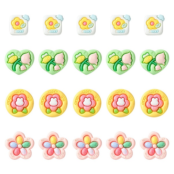 

PandaHall 20Pcs 4 Styles Opaque Flower Resin Cabochons, Heat & Square & Flower& Flat Round, Mixed Shapes, Mixed Color, 18~26x18~27x6~7.5mm..., Multicolor