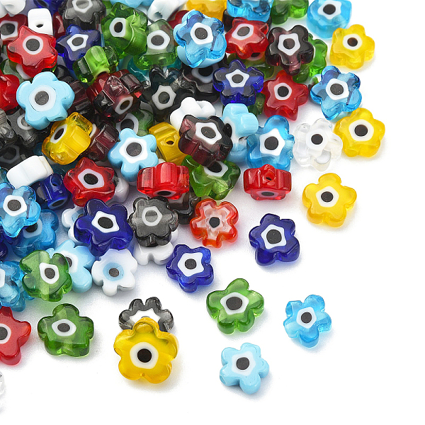 

PandaHall Handmade Millefiori Glass Bead, Flower, Mixed Color, 5.5x2.5mm, Hole: 1mm, 128~134pcs/box Millefiori Lampwork Flower Multicolor