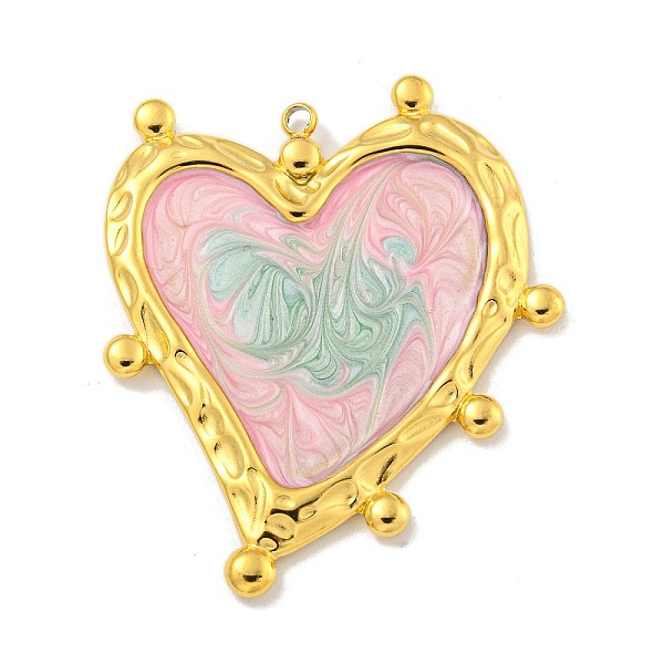 

PandaHall Ion Plating(IP) 304 Stainless Steel Pendants, with Enamel, Real 18K Gold Plated, Heart Charm, Pink, 40.5x35x2.5mm, Hole: 2mm...
