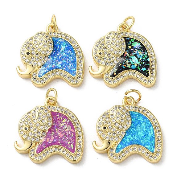 

PandaHall Brass Micro Pave Clear Cubic Zirconia Pendants, with Synthetic Opal, with Jump Ring, Real 18K Gold Plated, Elephant, Mixed Color..., Multicolor