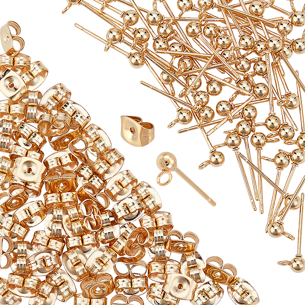 

PandaHall DICOSMETIC 100Pcs Ball Stud Earrings Stainless Steel Stud Earrings with Ear Nuts Golden Stud Earring Post with Horizontal Loops...