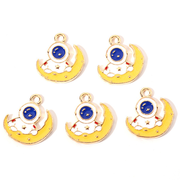 

PandaHall Alloy Enamel Pendants, Spaceman with Moon, Light Gold, Colorful, 19x18x1.5mm, Hole: 2mm Alloy+Enamel Human