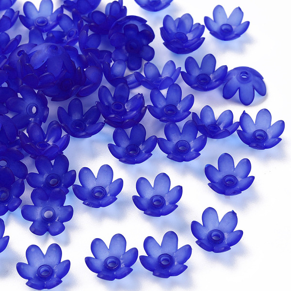 

PandaHall Frosted Acrylic Bead Caps, 6-Petal, Flower, Royal Blue, 14x6mm, Hole: 2mm, about 1660pcs/500g Acrylic