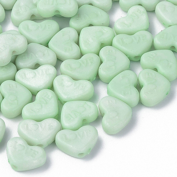 

PandaHall Opaque Acrylic Beads, Dyed, Heart with Word Love, Aquamarine, 10x13.5x4.5mm, Hole: 1.8mm, about 2300pcs/500g Acrylic Heart Green
