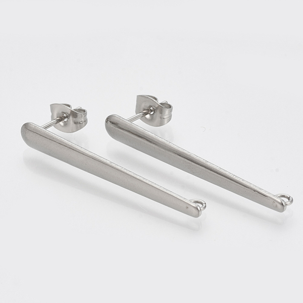 

PandaHall 201 Stainless Steel Stud Earring Findings, with Loop and 304 Stainless Steel Pins, Stainless Steel Color, 35x4mm, Hole: 1.5mm, pin...