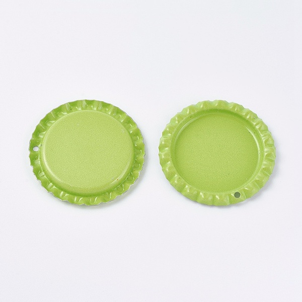 

PandaHall Tinplate Pendant Cabochon Settings, Bottle Cap, Lawn Green, 34x3mm, Hole: 1.6mm Tinplate Flat Round Green