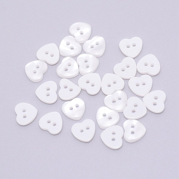 

PandaHall Resin Button, Mixed Dyed and Undyed, 2-hole, Heart, White, 10.5x11x2.1mm, Hole: 1.6mm Resin Heart White