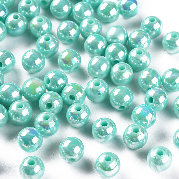 

PandaHall Opaque Acrylic Beads, AB Color Plated, Round, Pale Turquoise, 8x7mm, Hole: 2mm, about 1745pcs/500g Acrylic Round