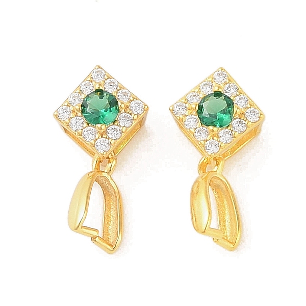 

PandaHall 925 Sterling Silver Micro Pave Cubic Zirconia Peg Bails Pendants, Rhombus, Green, 13x8x5mm, Hole: 3x4mm, Pin: 0.5mm Sterling...