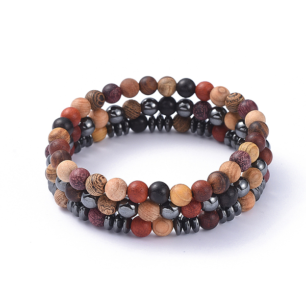 

PandaHall Stretch Bracelets Set, Stackable Bracelets, with Wood Beads and Non-Magnetic Synthetic Hematite Beads, Burlap Bags, 2-1/4 inch...