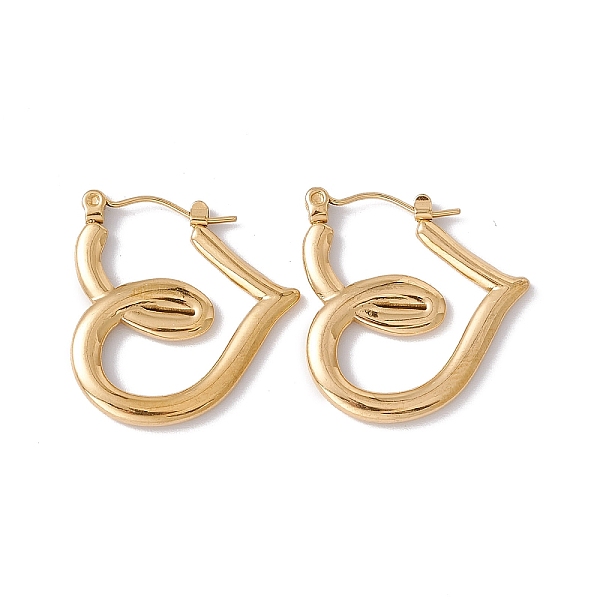 

PandaHall Ion Plating(IP) 304 Stainless Steel Heart Hoop Earrings for Women, Golden, 25x23x2.5mm, Pin: 0.6mm 304 Stainless Steel Heart