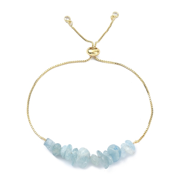 

PandaHall Brass Slider Bracelet, with Natural Chip Aquamarine Beads for Women, Real 18K Gold Plated, Inner Diameter: 3-1/8 inch(7.8cm)...