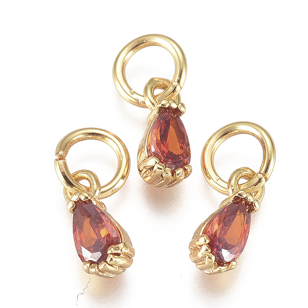 

PandaHall Brass Micro Pave Cubic Zirconia Charms, with Jump Ring, Long-Lasting Plated, Real 18K Gold Plated, Faceted, Teardrop, Orange Red...