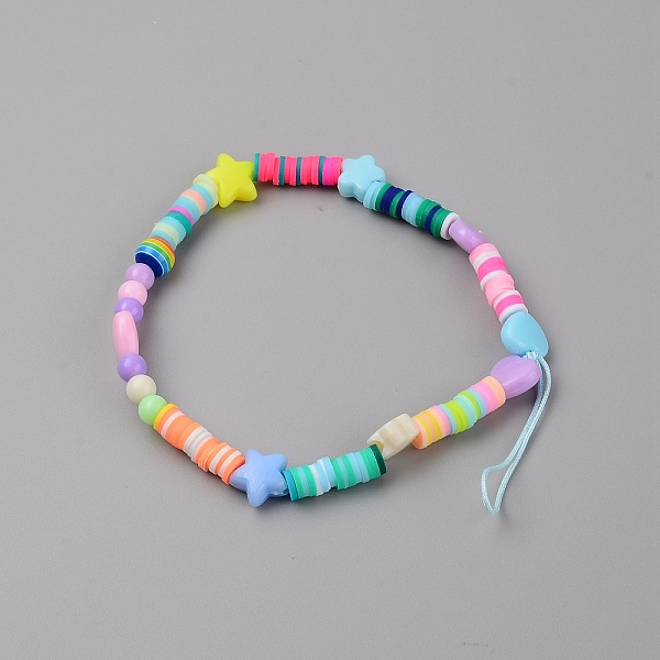 

PandaHall Polymer Clay Heishi Beaded Mobile Straps, with Acrylic Beads, Star & Heart, Mixed Color, 17.4cm Polymer Clay Multicolor