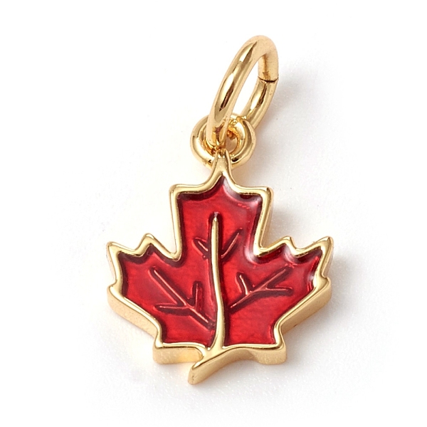 

PandaHall Autumn Theme Brass Charms, with Enamel and Jump Rings, Long-Lasting Plated, Maple Leaf, Red, Golden, 11.5x9x2mm, Jump Ring...