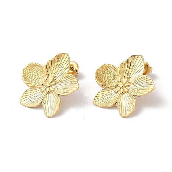 

PandaHall Ion Plating(IP) 304 Stainless Steel Stud Earrings, Flower, Real 14K Gold Plated, 25x25mm 304 Stainless Steel Flower
