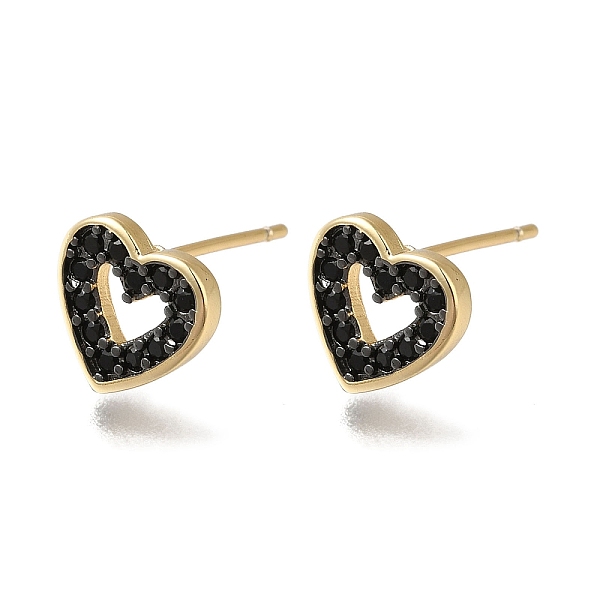 

PandaHall Rack Plating Brass Micro Pave Cubic Zirconia Stud Earring, Long-Lasting Plated, Cadmium Free & Lead Free, Heart with Hollow Heart..., Black