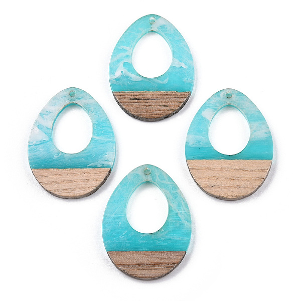 

PandaHall Transparent Resin & White Wood Pendants, Two Tone, Teardrop Charms, Cyan, 37.5x28x3~3.5mm, Hole: 1.5mm Resin+Wood Teardrop Cyan