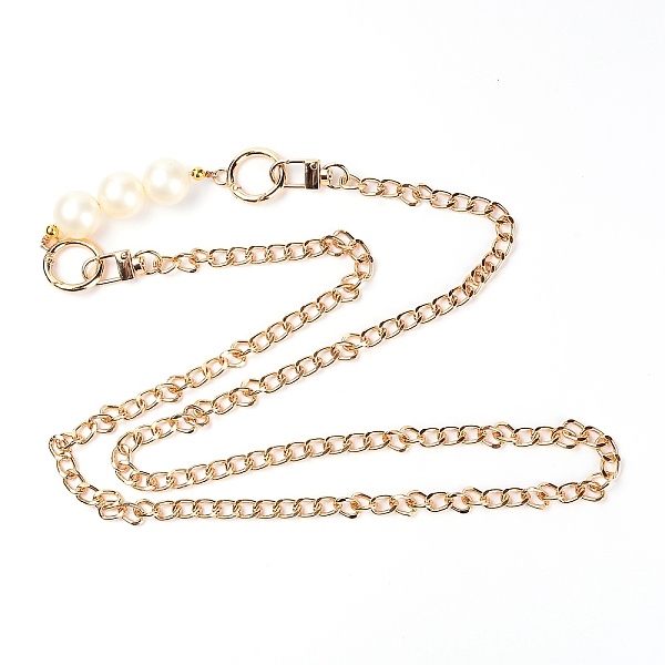 

PandaHall Bag Strap Chains, Iron Curb Link Chains, with Plastic Pearl Swivel Lobster Claw Clasps, Light Gold, 122cm Alloy