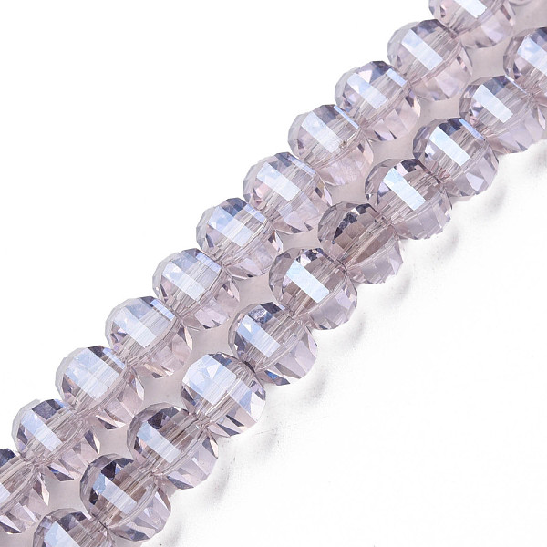 

PandaHall Electroplate Transparent Glass Beads Strands, Faceted, Round, Lilac, 9.5x8.5mm, Hole: 1.5mm, about 65~70pcs/strand, 22.05..., Purple