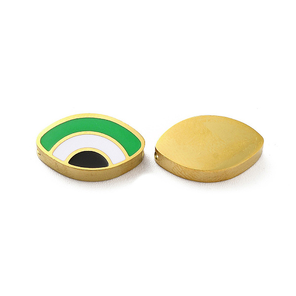 

PandaHall Ion Plating(IP) 304 Stainless Steel Beads, with Enamel, Real 18K Gold Plated, Eye, Green, 8x13.5x3mm, Hole: 1.8mm Stainless...