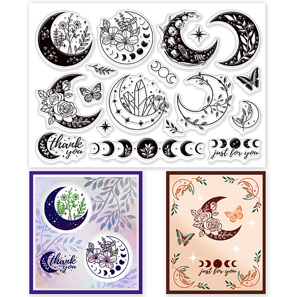 

PandaHall GLOBLELAND Bohemian Luna Phases with Plants Transparent Clear Stamps Magic Flower Embossing Stamp Sheets Silicone Clear Stamps...