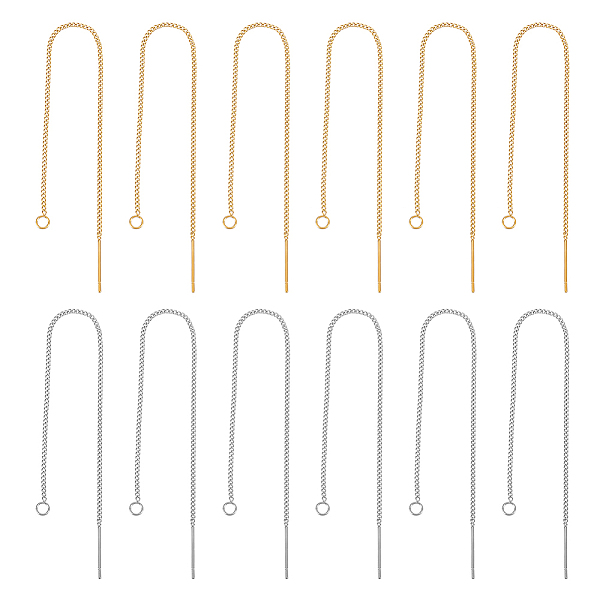 

PandaHall Unicraftale 12 Pairs 2 Colors 304 Stainless Steel Stud Earring Finding, with Loops, Ear Thread Findings, Golden & Stainless Steel...