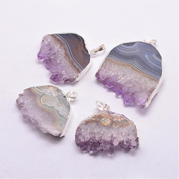 

PandaHall Natural Amethyst Pendants, Nuggets, with Silver Color Plated Plated Brass Finding, 35~50x25~40x7~9mm, Hole: 7x5mm Amethyst Nuggets...