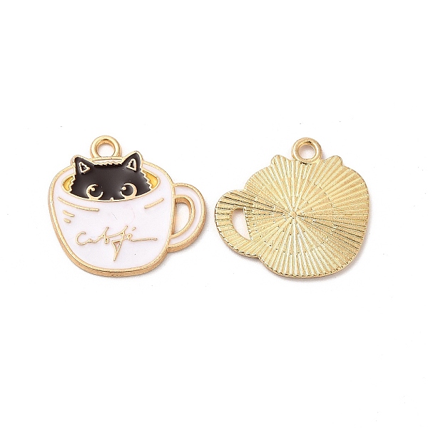 

PandaHall Alloy Enamel Pendants, Cadmium Free & Nickel Free & Lead Free, Golden, Cup with Cat Charm, White, 19x20x1mm, Hole: 1.8mm...