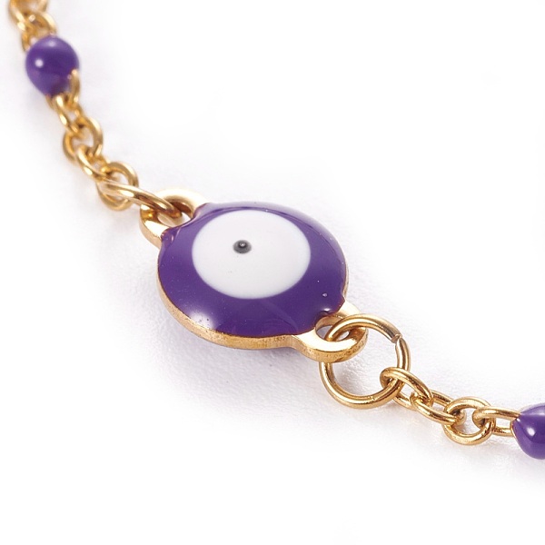

PandaHall 304 Stainless Steel Enamel Link Bracelets, with Cable Chain and Lobster Claw Clasps, Evil Eye, Golden, Purple, 6-3/4 inch~6-7/8...