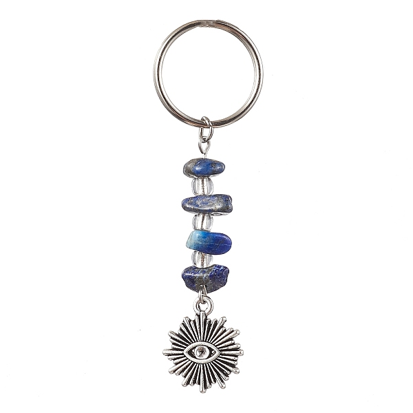 

PandaHall Tibetan Style Alloy Keychain, with Natural Lapis Lazuli Beads and Iron Split Key Rings, Evil Eye with Sun, Sun, 6.7cm, Sun...