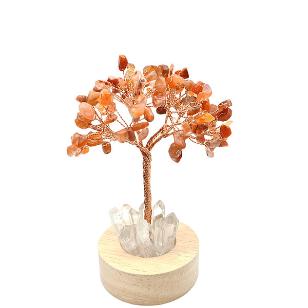 PandaHall Natural Carnelian Chips Tree Night Light Lamp Decorations, Wooden Base with Copper Wire Feng Shui Energy Stone Gift for Home...