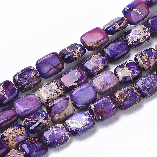 

PandaHall Natural Imperial Jasper Beads Strands, Dyed, Rectangle, Indigo, 10~11x8~9x4~5mm, Hole: 1.4mm, about 38~42pcs/Strand, 15.55..., Purple