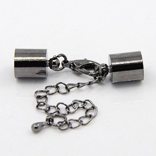 

PandaHall Iron Chain Extender, with Lobster Claw Clasps and Brass Cord Ends, Gunmetal, 36mm, Hole: 6.5mm, Cord End:11x7mm, Hole: 6.5mm Iron