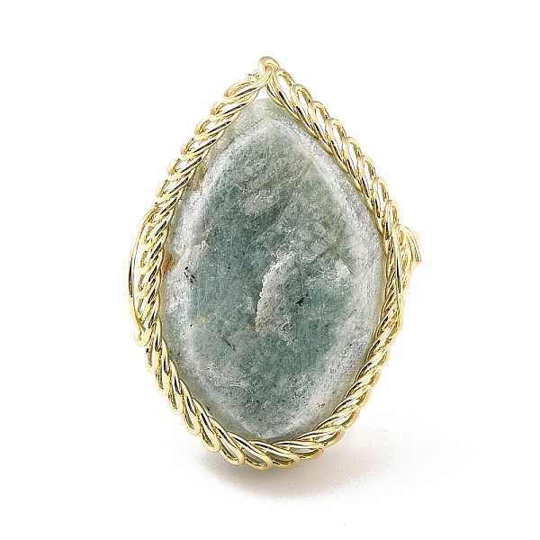 

PandaHall Natural Amazonite Horse Eye Wrapped Adjustable Ring, Gemstone Chunky Ring, Brass Jewelry for Women, Golden, Cadmium Free & Lead...