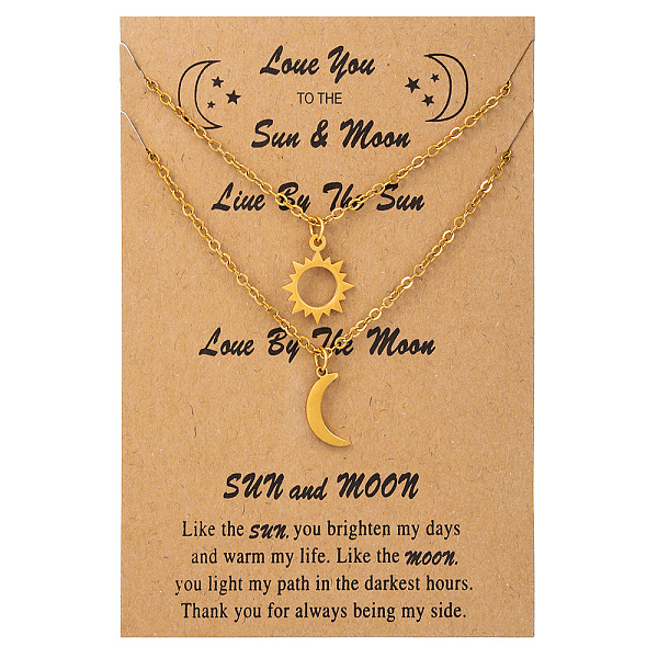 2Pcs 2 Styles Stainless Steel Sun/Moon Pendant Cable Chain Couple Necklaces for Women Men