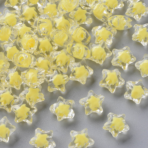 

PandaHall Transparent Acrylic Beads, Bead in Bead, Faceted, Star, Yellow, 10.5x11x7mm, Hole: 2mm, about 1280pcs/500g Acrylic Star Yellow