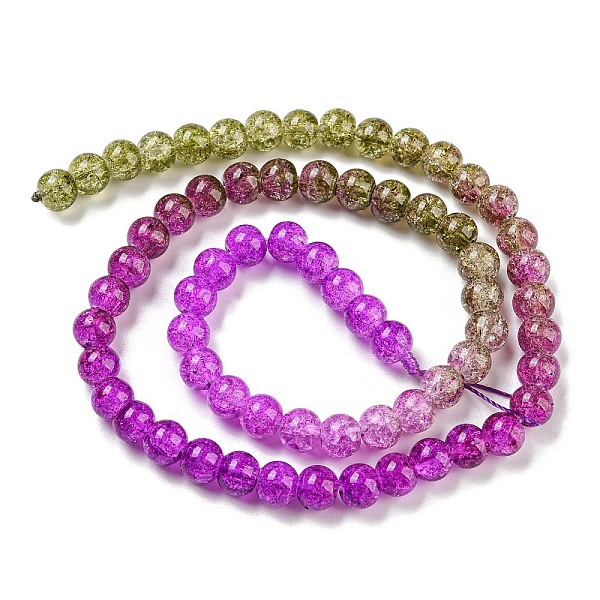 

PandaHall Spray Painted Crackle Glass Beads Strands, Gradient Color, Segmented Multi-color Beads, Round, Fuchsia, 6mm, Hole: 1mm, about..., Pink