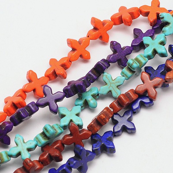 

PandaHall Dyed Synthetical Turquoise Cross Bead Strand, Mixed Color, 14x15x5mm, Hole: 1mm, about 29pcs/strand, 14.9 inch Synthetic Turquoise..., Multicolor