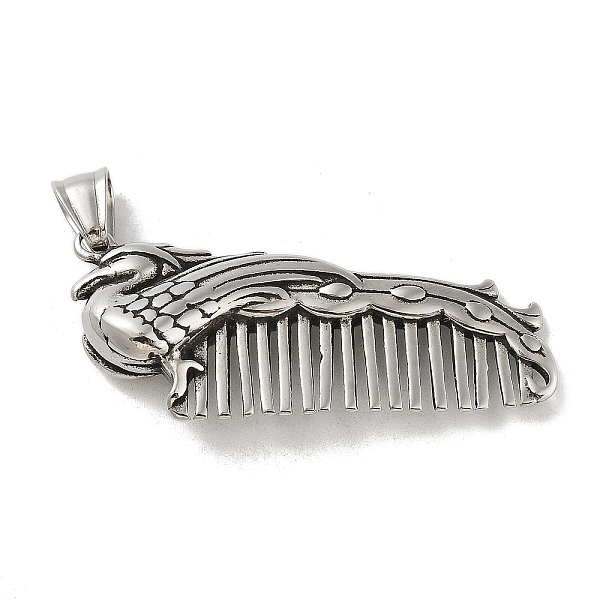 

PandaHall 304 Stainless Steel Big Pendants, Dragon Comb Charm, Antique Silver, 22.5x52x10.5mm, Hole: 8x5mm 304 Stainless Steel Others