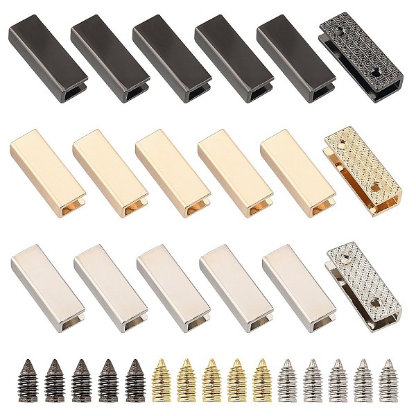 

PandaHall WADORN 18 Sets 3 Colors Zinc Alloy Ribbon Crimp Ends, Mixed Color, 9x25x7mm, Hole: 2.5mm, 6 sets/color Alloy