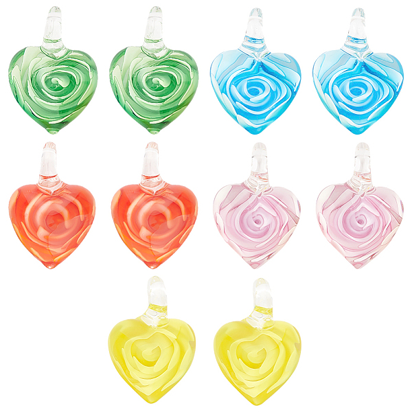 

PandaHall DICOSMETIC Handmade Lampwork Heart Pendants Colorful Flower Glass Pendant Charms Love Hanging Ornament for DIY Craft Necklace..., Multicolor