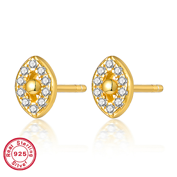 

PandaHall 925 Sterling Silver Rhinestone Stud Earrings, Real 18K Gold Plated, with with S925 Stamp, Evil Eye, 6x4mm Sterling Silver Evil Eye..., Clear