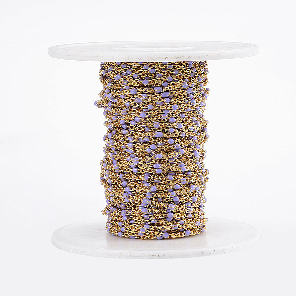 

PandaHall 304 Stainless Steel Cable Chains, Soldered, with Spool, with Enamel, Oval, Golden, Medium Purple, Links: 2x1.5x0.5mm, about 32.8...