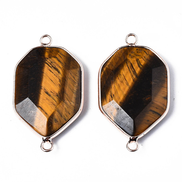 

PandaHall Natural Tiger Eye Links Connectors, with Edge Rose Gold Plated Brass Findings, Faceted, Polygon, 39~40x22~23x5~7mm, Hole: 2.5mm...