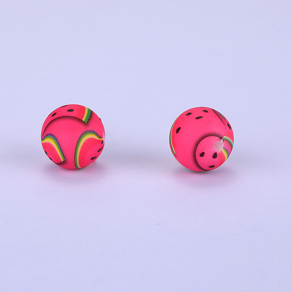 

PandaHall Printed Round with Watermelon Pattern Silicone Focal Beads, Medium Violet Red, 15x15mm, Hole: 2mm Silicone Round